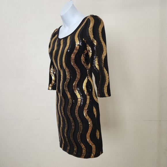 Foreign Exchange Black & Gold Sequined Mini Dress Size M - Picture 3 of 9